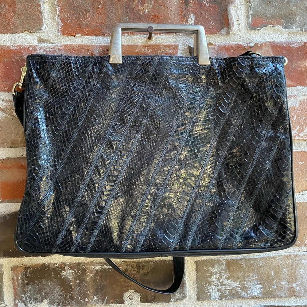 Vintage Varon Black Snakeskin Handbag/Purse with Shoulder Strap